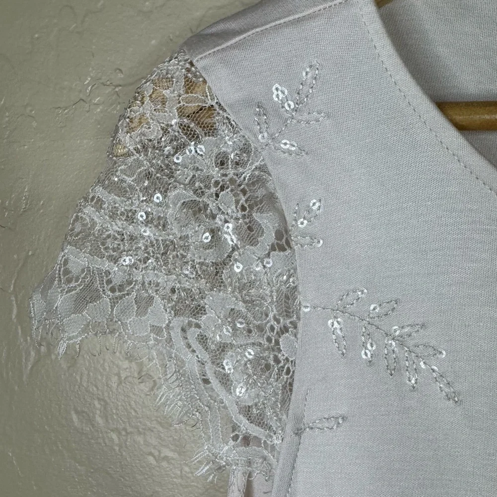 WHBM Blush Pink Lace Sleeve T-Shirt